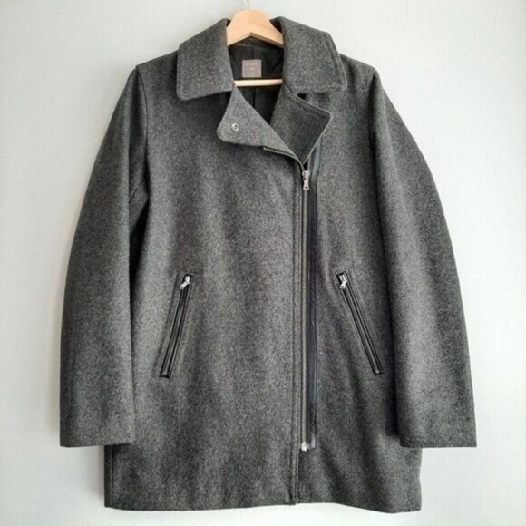 GAP Short Moto Coat Jacket Wool Blend Grey Sz M - Picture 2 of 14